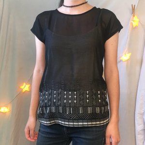 The Limited Sheer Black Embroidered T Shirt